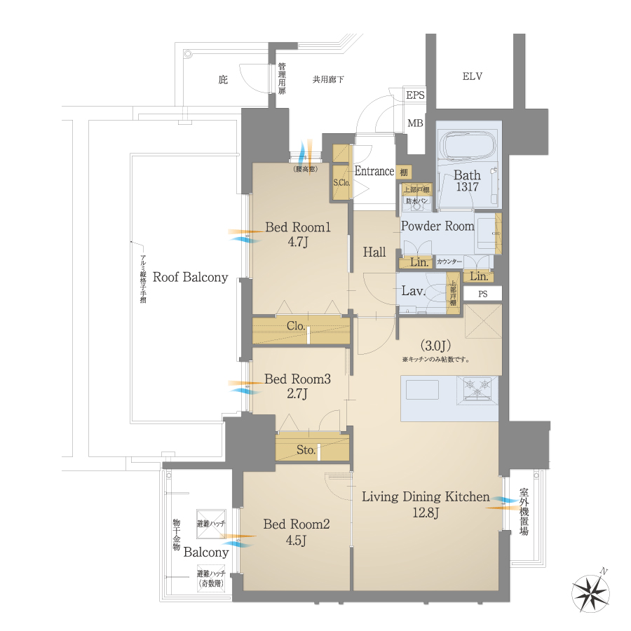 B2タイプ 3LDK 間取り図