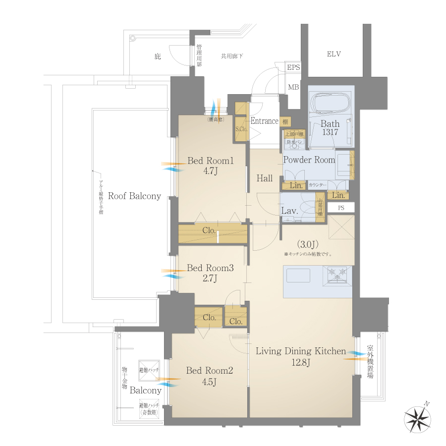 B2タイプ 3LDK 間取り図