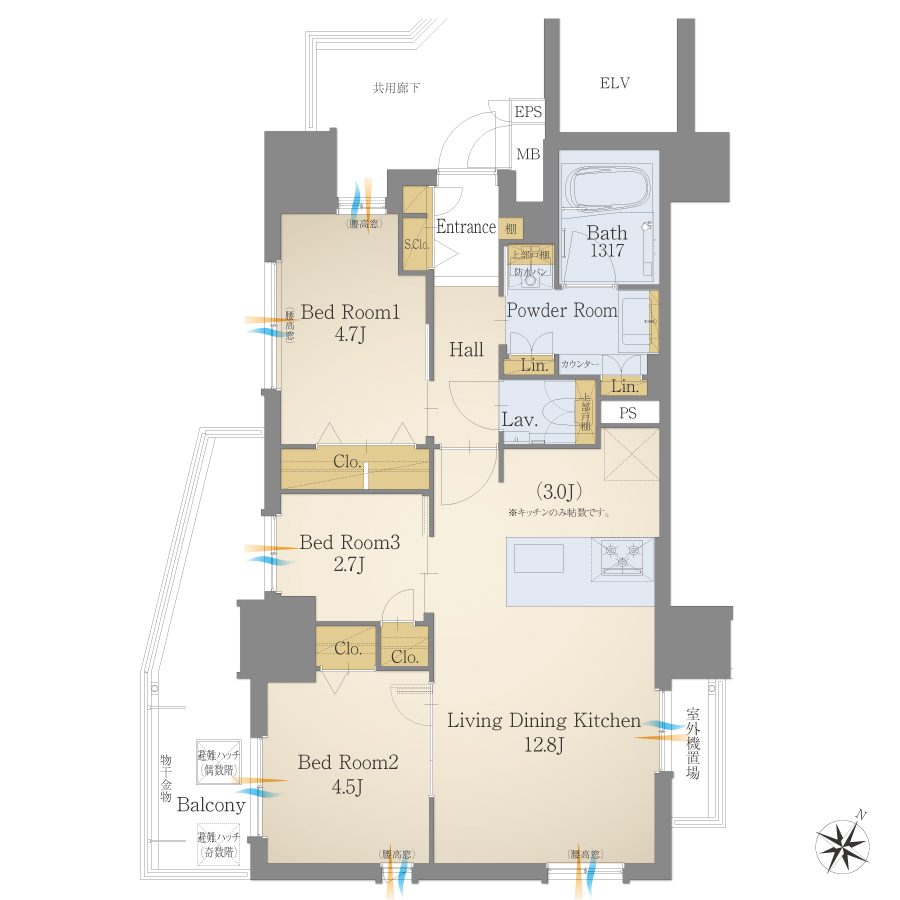 B4タイプ 3LDK 間取り図