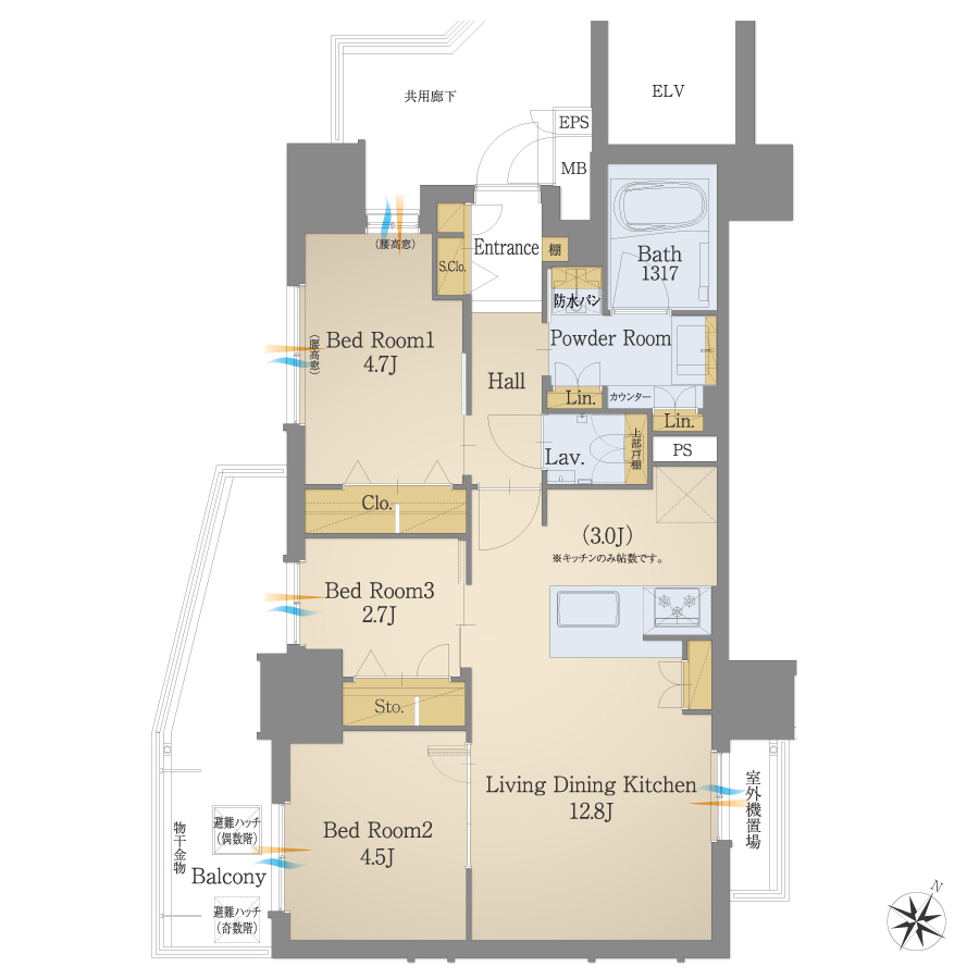 B3タイプ 3LDK 間取り図