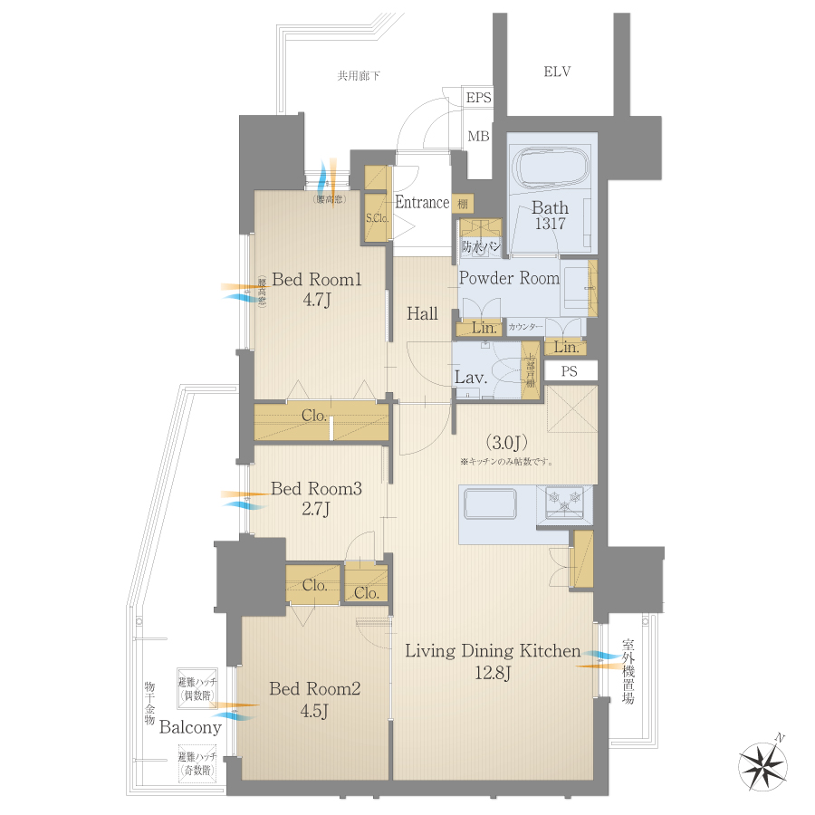 B3タイプ 3LDK 間取り図