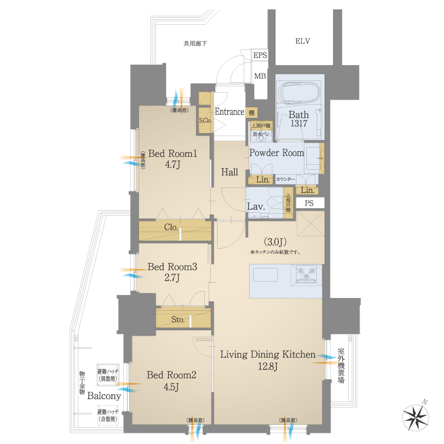 B4タイプ 3LDK 間取り図