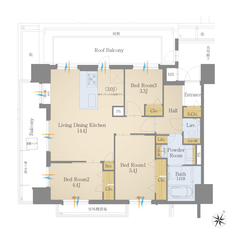 Eタイプ 3LDK 間取り図