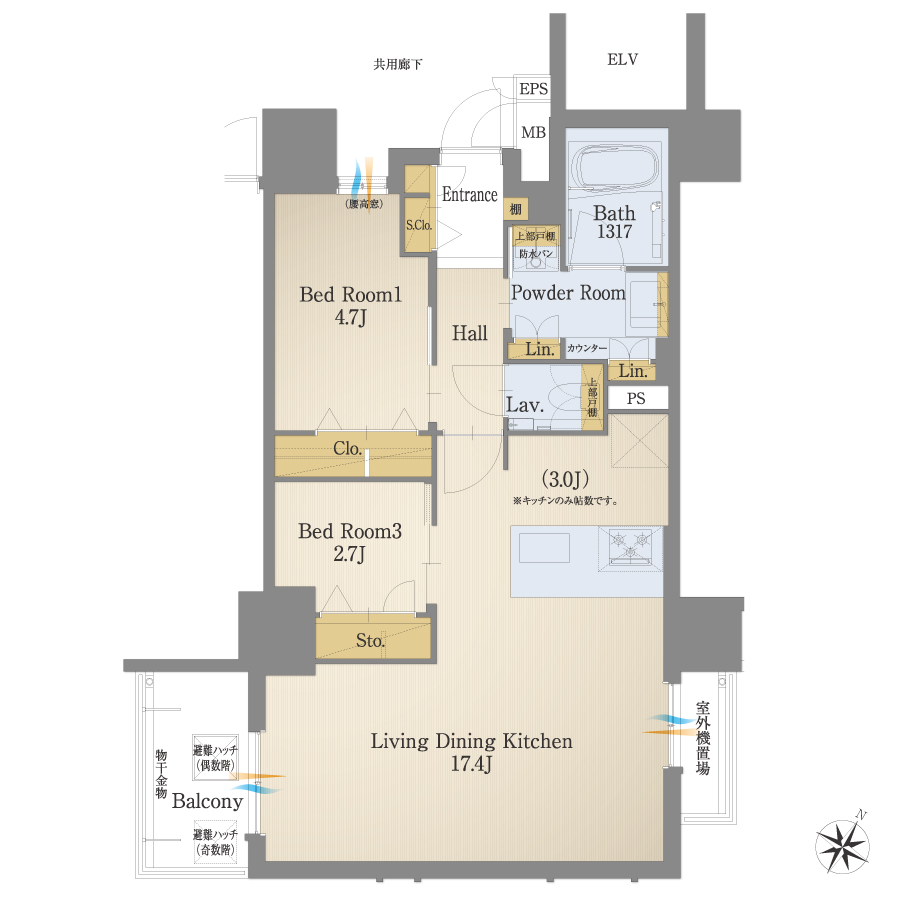 B4タイプ 3LDK 間取り図
